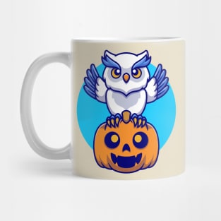 Cute Owl With Pumpkin Halloween Cartoon Mug
